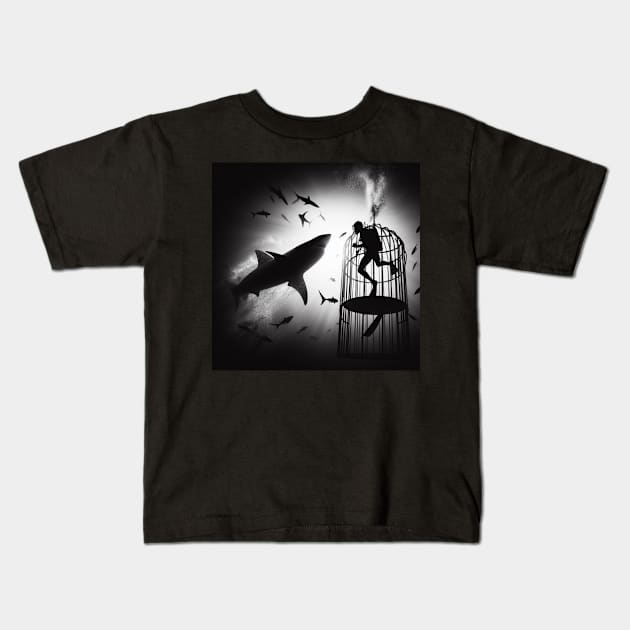 Cage Diving Kids T-Shirt by Print Forge